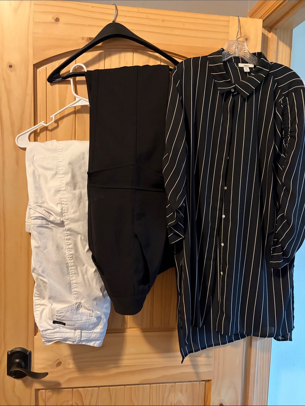 Bar III black pinstripes long button up top with 2 pair sanctuary cargos